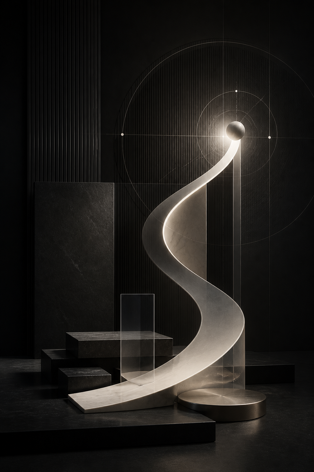 Escultura abstracta que representa estrategia, precisión y transformación empresarial